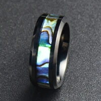 fashion abalone shell mens black stainless steel ring classic 8mm beveled edged tungsten engagement ring mens wedding band