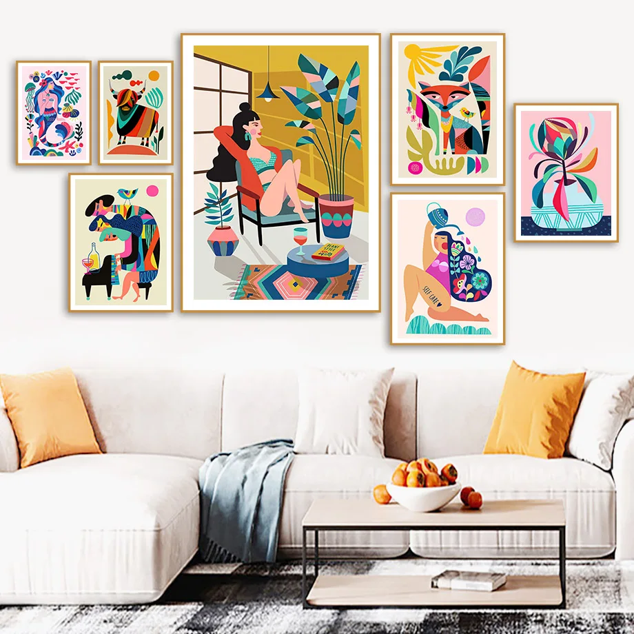 

Abstract Woman Plant Flower Piano Fox Cow Wall Art Canvas Painting Nordic Posters And Prints Wall Pictures For Living Room Decor