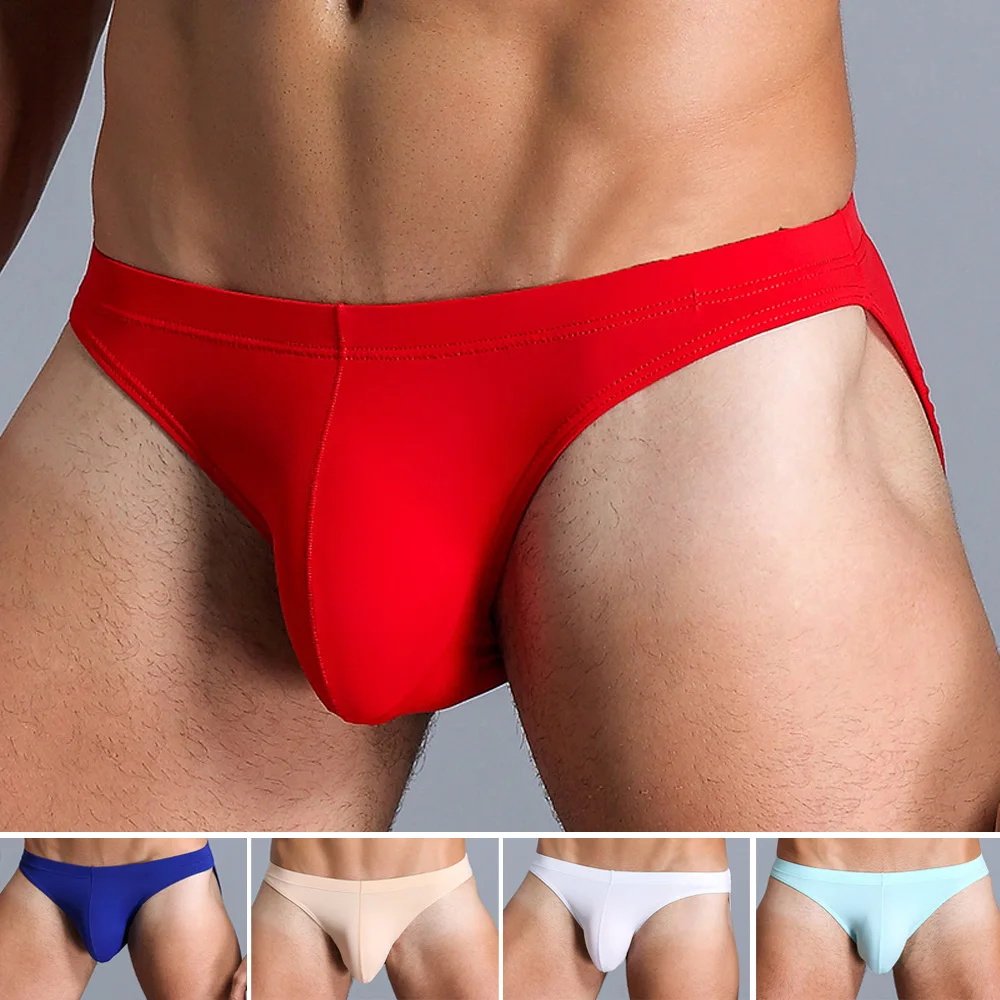 

Men Briefs Solid Color Ice Silk Briefs Bulge Pouch Short Triangle Briefs Seamless Underpant M~2XL Breathable Soft Underwear Male