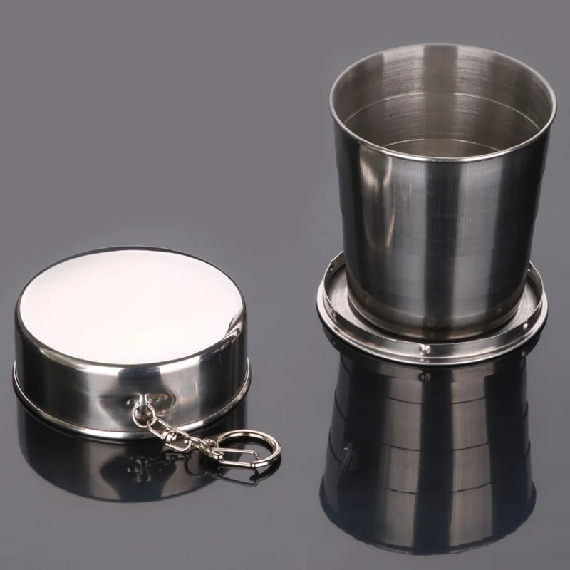 Выдвижная складная чашка из нержавеющей стали с крышкой для воды съемные