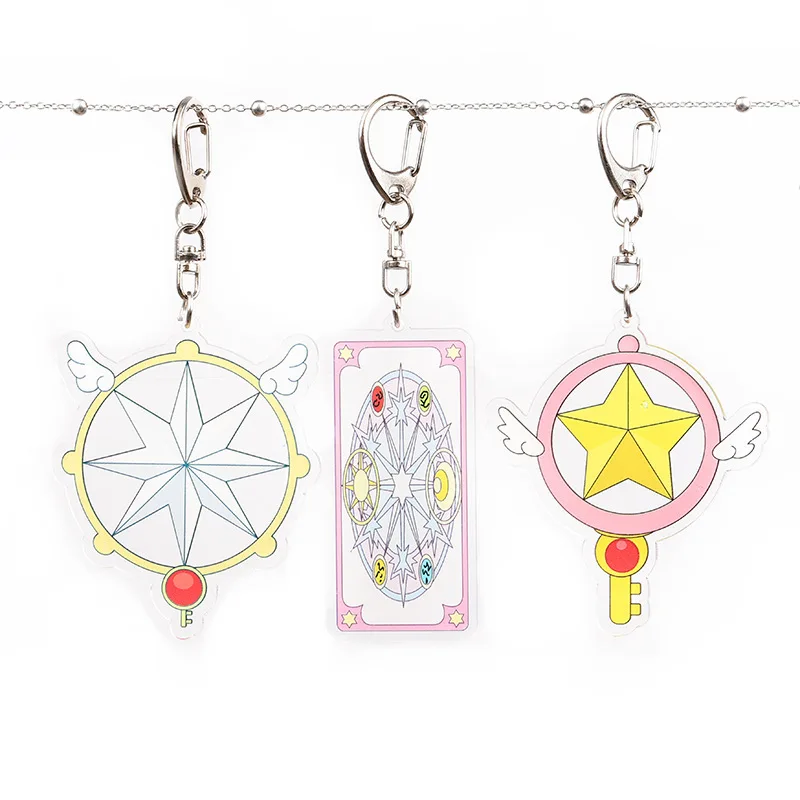 1 Pcs Hot Anime Cardcaptor Sakura Keychains Clow Card Magic Star Wand Kero Acrylic Pendant Keyrings Figure Toys Women Men Gifts |