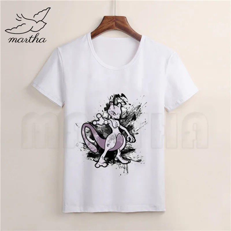 Футболка для мальчиков и девочек с принтом Mewtwo акварельными чернилами Покемон