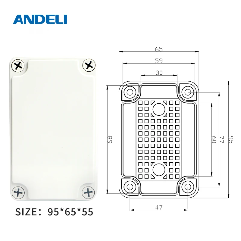 ANDELI ABS пластик IP67 водонепроницаемый распределительная коробка DIY наружная электрическая Соединительная коробка - Цвет: 95X65X55