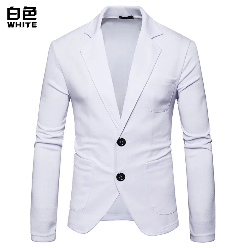 White-A OLOME, модный Мужской Хлопковый Блейзер, осень, новинка, мужской повседневный пиджак, деловой, одежда, одноцветная, приталенная, одежда размера плюс - Цвет: White-A
