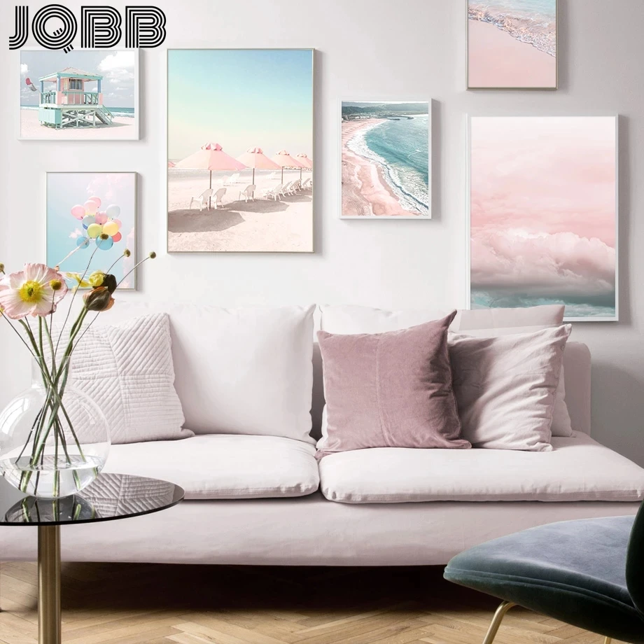 

Sunlight Beach Sea Colorful Balloon Cloud Wall Art Canvas Painting Nordic Posters And Prints Wall Pictures For Living Room Decor