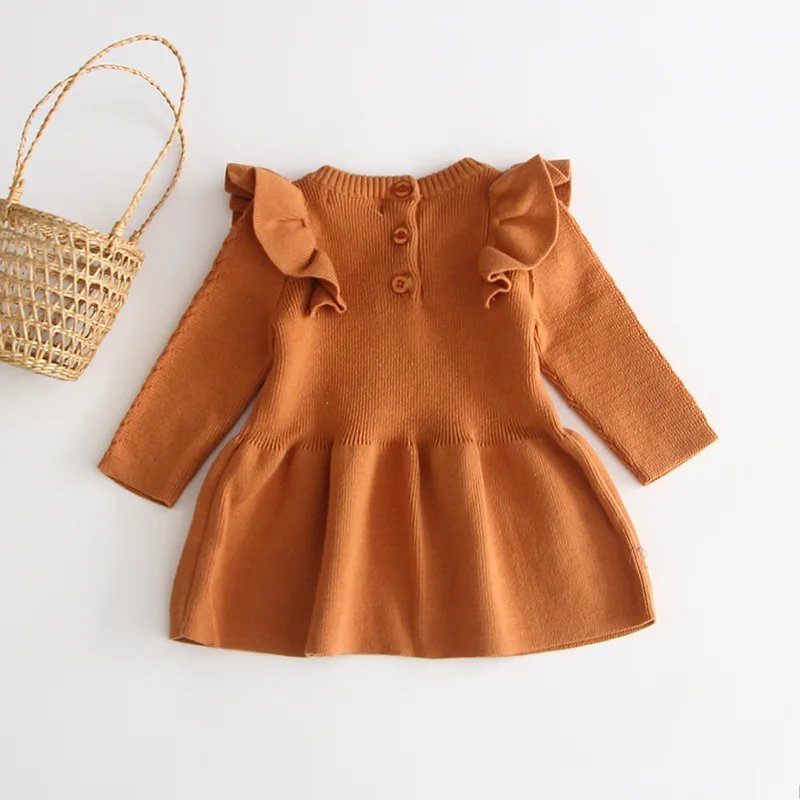 Платья для маленьких девочек осень 2021 одежда зимнее шерстяное вязаное - Фото №1