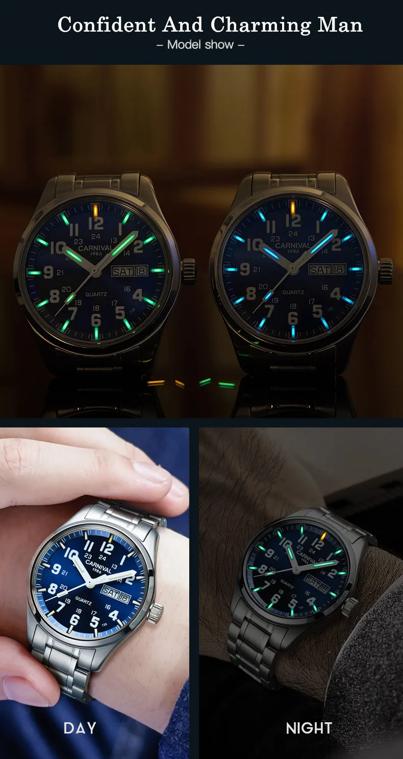Reloj Hombre карнавальные мужские часы Топ бренд класса люкс Тритий T25 светящиеся кварцевые наручные часы с двойным календарем мужские водонепроницаемые часы