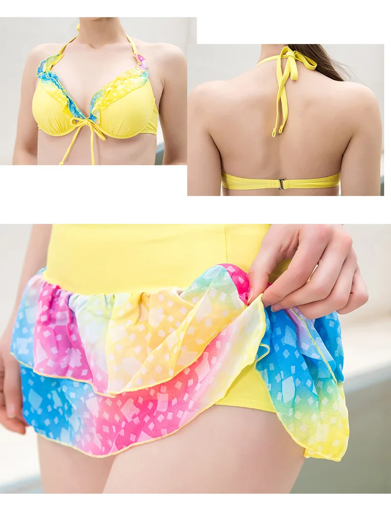 

4PCS Summer Maternity Swimsuit Pregnant Rainbow Sleeveless Bikini Shawl Skirt Beach Swimming Pool Photography Props
