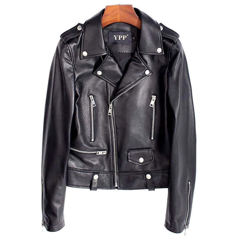 Women's Real Sheepskin Leather Jackets For Women High Quality Ladies Genuine Leather Coat Luxury Black Motorcycle Biker Outwear