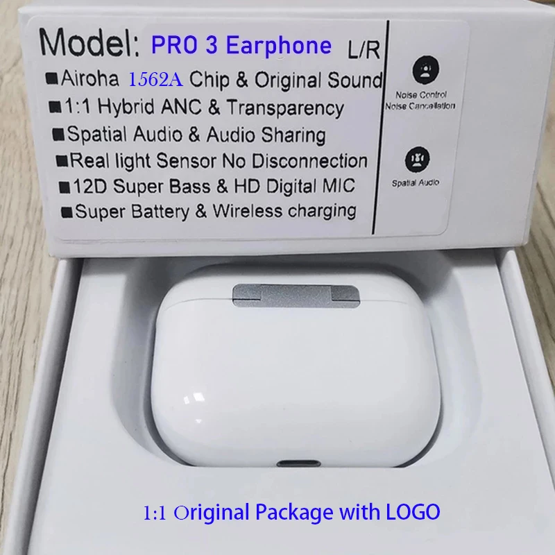 Tws Bluetooth Earphone Pro 3 True Airoha 1562A Chip Real ANC Noise Cancelling Transparency Mode Auto Pop-up Wireless Headphones