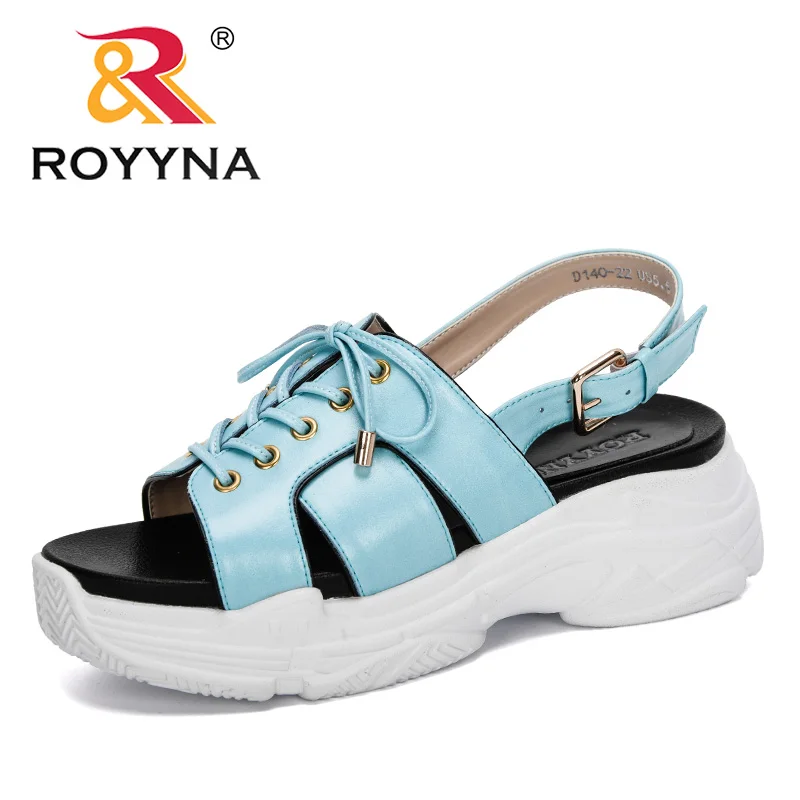 

ROYYNA 2020 New Designers Sandalias Thick Heels Shoes Women Summer Sandals Platform Microfiber Sandals Woman Summer Footwear