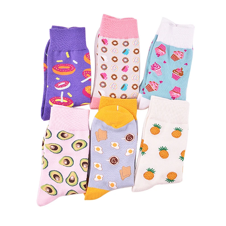 Носки для взрослых до середины голени с рисунком фруктов Арбузов бананов яиц
