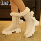 Женские ботинки ботильоны из натуральной кожи с круглым носком обувь на высоком толстом квадратном каблуке женские ботинки с натуральным кроличьим мехом, p395