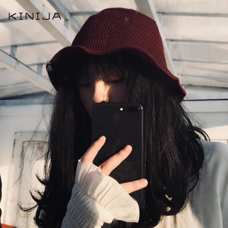 Летняя и осенняя Милая однотонная женская вязаная шляпа в стиле ретро рыбацком