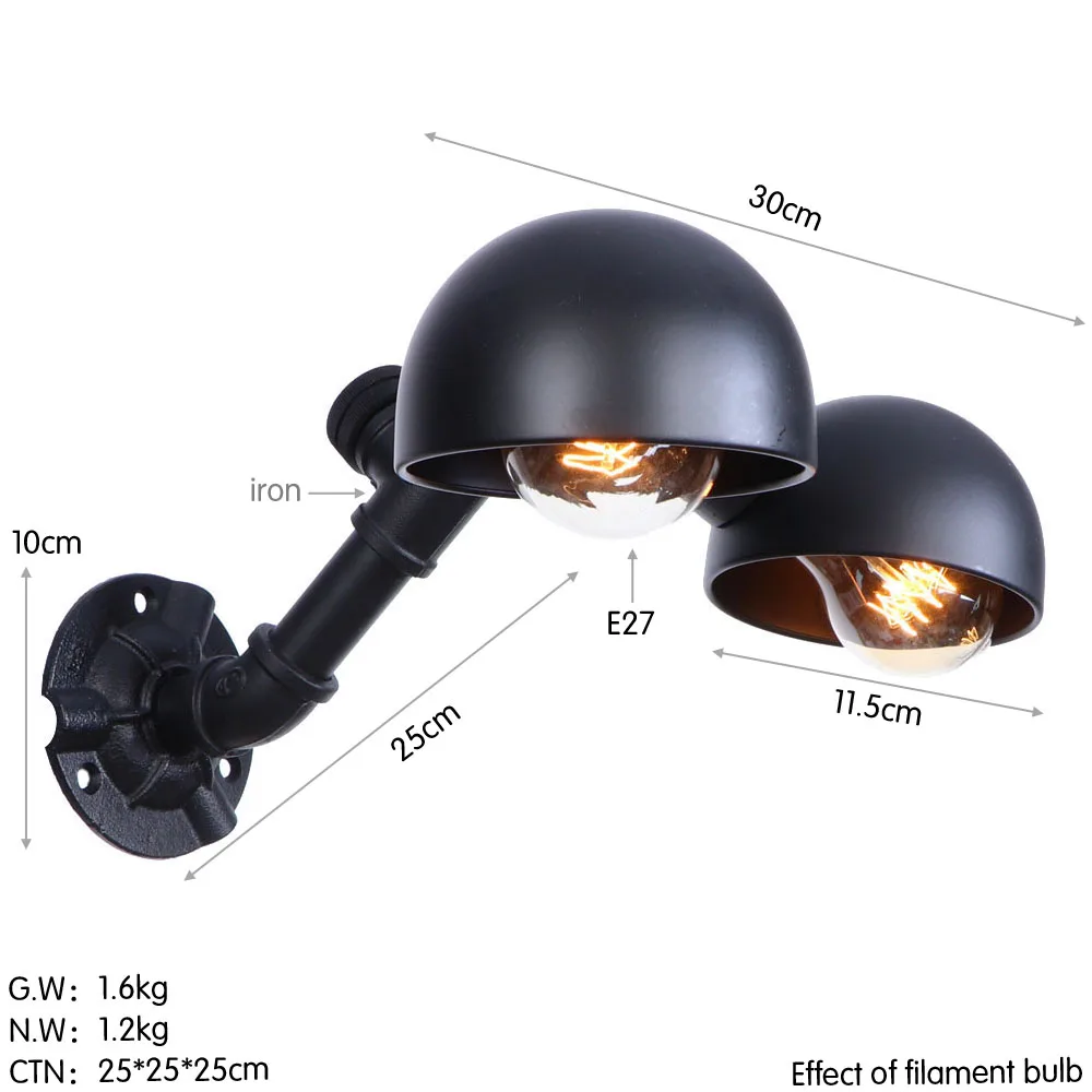 Винтаж Эдисона бра настенные светильники промышленные черные водопроводные