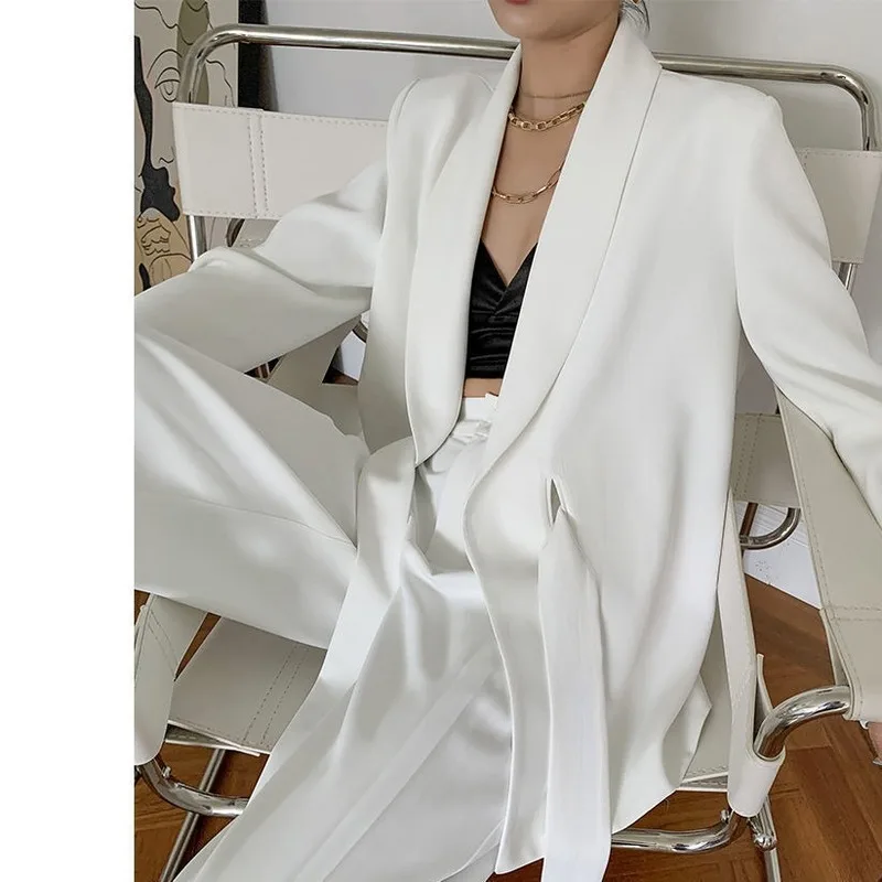 Женский костюм из двух предметов пиджак с длинным рукавом + брюки модный пальто