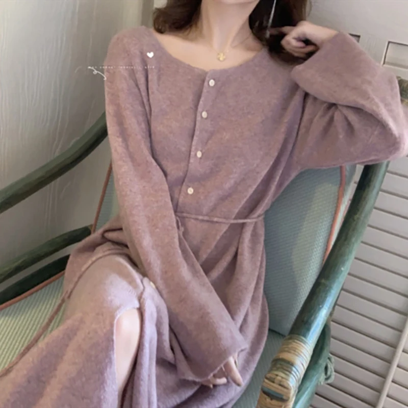 

Knitted Dress, Gentle Style, Long Skirt, Female 2020 Autumn And Winter New Knitted Dress, Over-the-knee Bottoming Sweater Skirt
