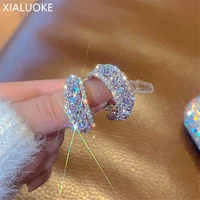 xialuoke fashion geometric c type zircon crystal hoop earrings for women wedding party jewelry accessories