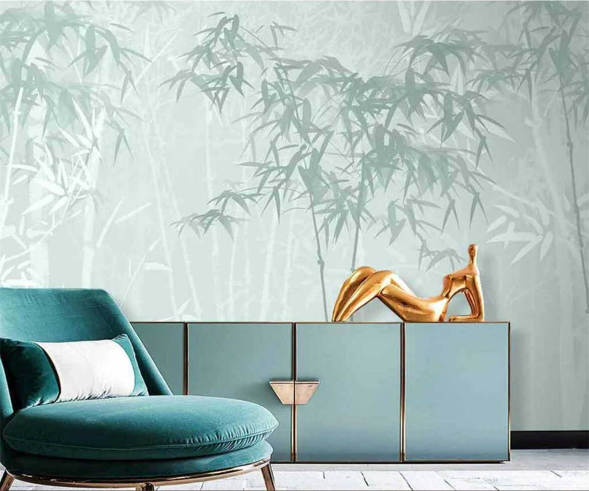 

Custom wallpaper murals hand-painted small fresh green tree bamboo forest mural background wall decoration painting 3d wallpaper