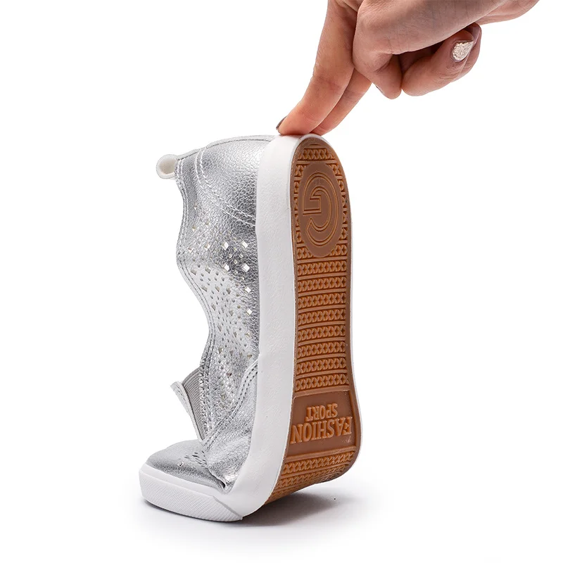 GOGC 2019 слипоны Для женщин отверстие Обувь Дамские кожаные туфли дышащие мягкие