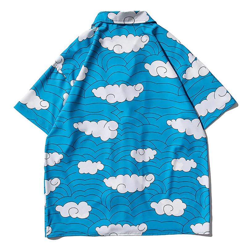 Multi Cloud Print Hawaiian Beach Shirts Hip Hop Short Sleeve Button Up Streetwear Japanese Shirt Mens Fashion Clothing Trends