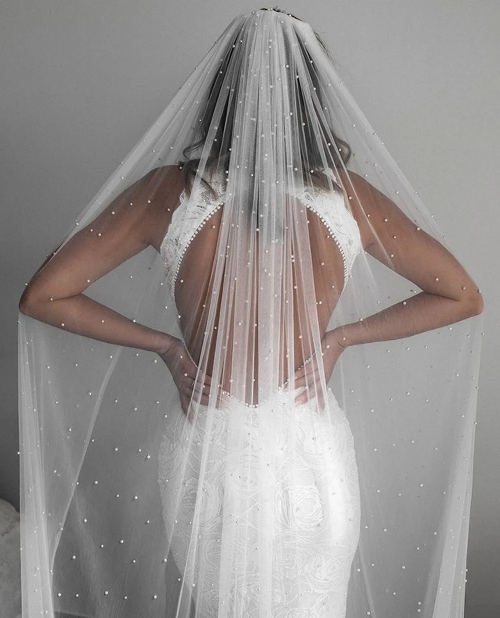 YouLaPan V05 Bridal Veil with Comb Ivory White Wedding Veil Pearls