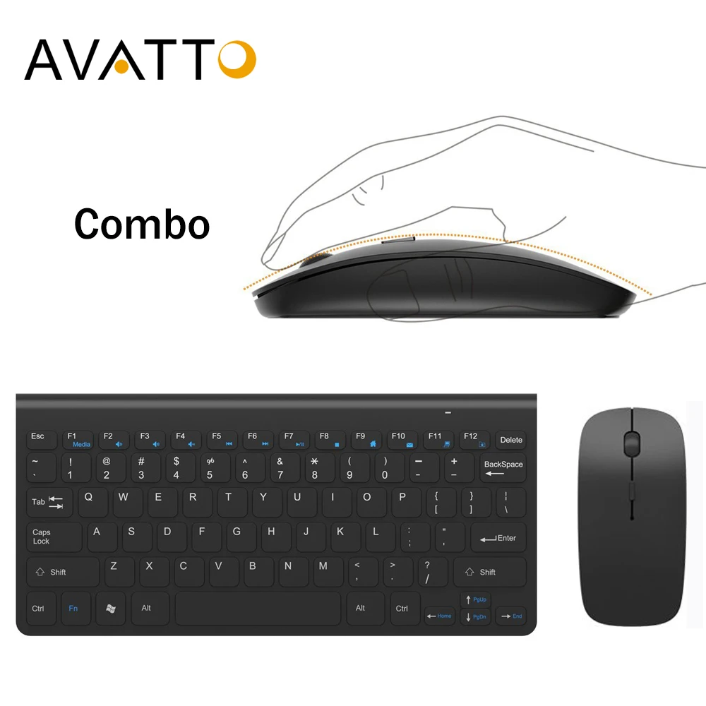 AVATTO Slim 1 USB приемник управления 2,4 ГГц Беспроводная мини клавиатура и оптическая мышь комбо для настольного компьютера, компьютера, ноутбука, Smart tv