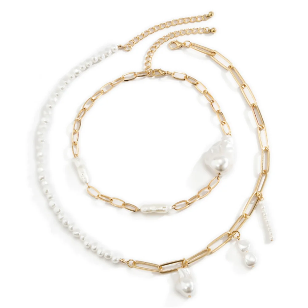 

2-Piece Set Creative Temperament Special Shaped Pearl And Irregular Chain Collar Necklace