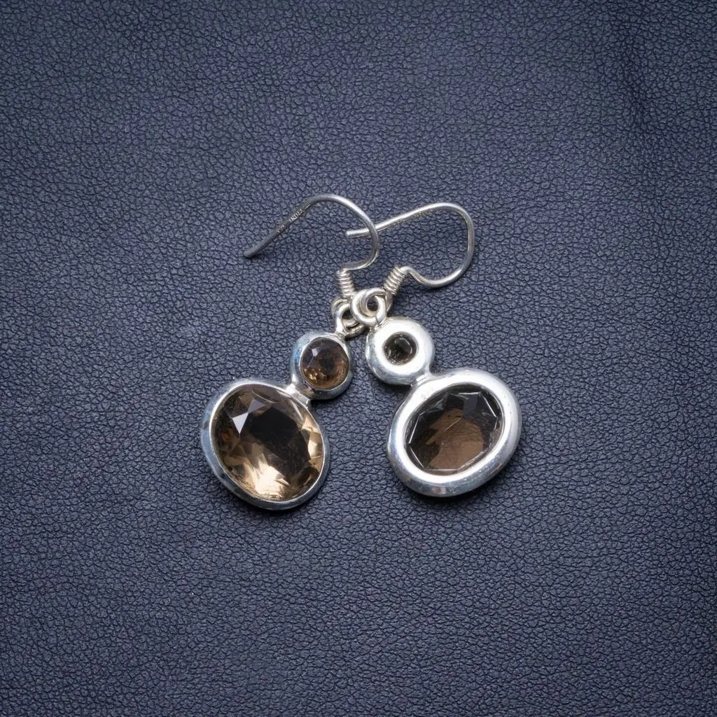 Уникальные серьги ручной работы из натурального дымчатого кварца серебра с
