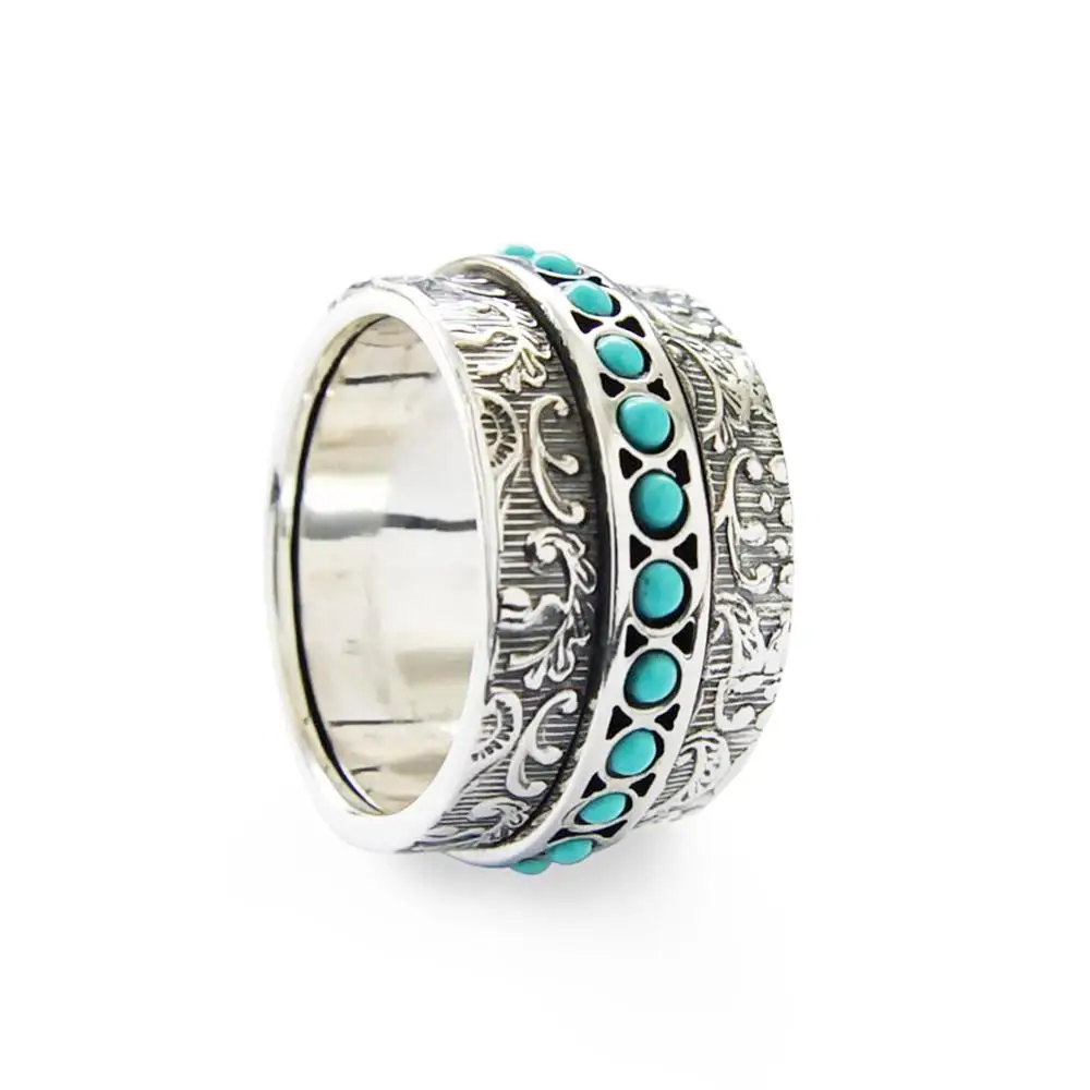 

Elegant Fashion Ring Blue Color Crytal Carved Floral Silver Color Vintage for Men Women Engagement Rings Party Wedding Jewelry