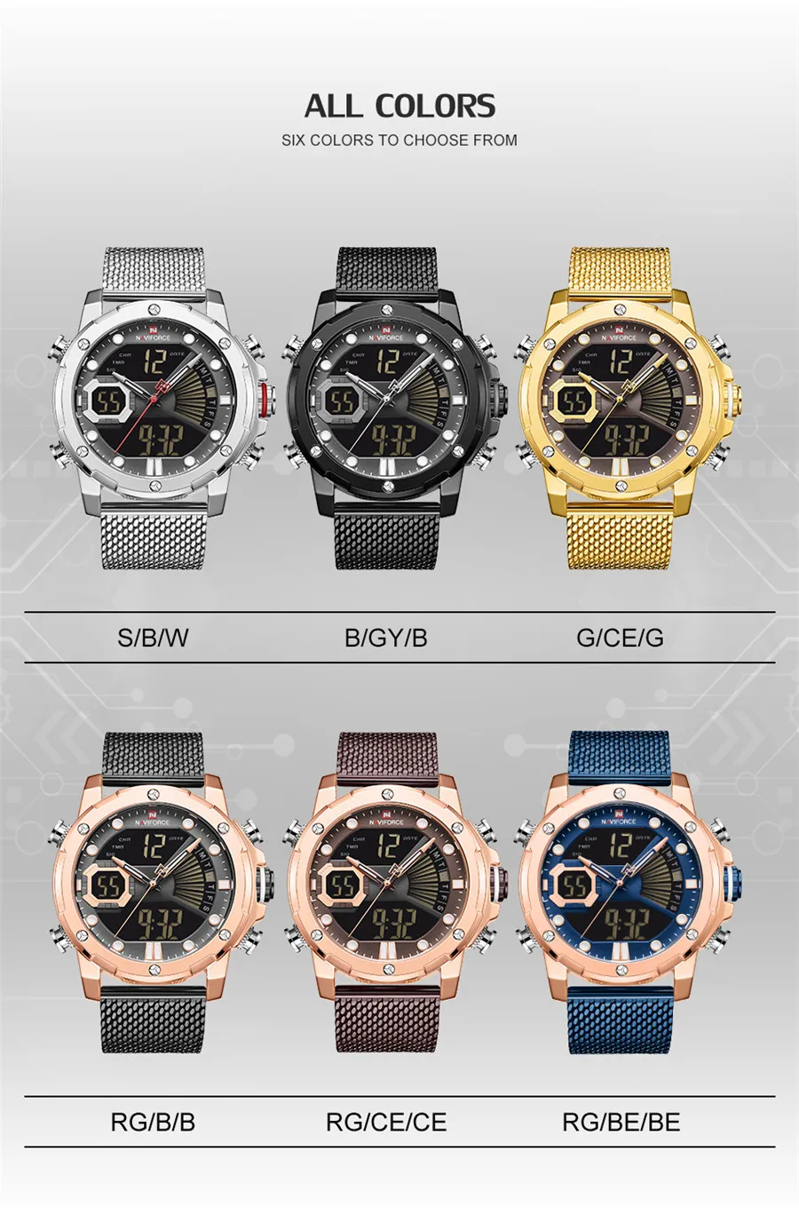 

Men Watch Quartz Digital Male Clock Military Sport Stainless Steel Top Brand Luxury Blue Rose Gold Man Wristwatch 9172