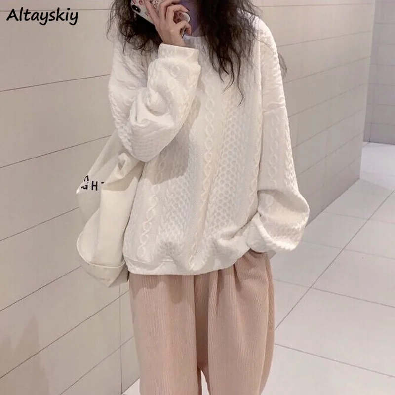 Sweatshirts Women White Daily Loose Chic College Simple Design All-match Outerwear Ulzzang Students Leisure Spring O-Neck Solid | Женская