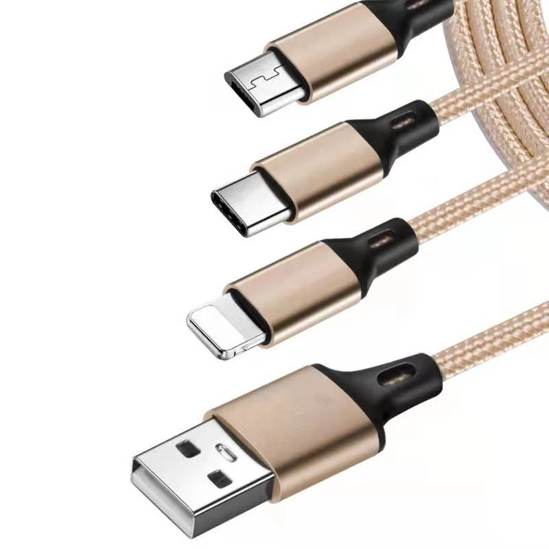 Sanzhiying 3 в 1 нейлоновый Плетеный зарядный кабель для телефона micro usb type c кабель для быстрой зарядки для samsung android зарядное устройство iphone шнур - Цвет: gold(3 in 1)