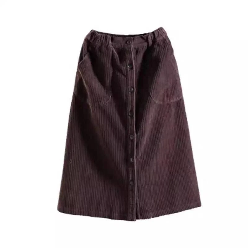 Lucyever Women Corduroy Long Skirt Autumn Winter Vintage Loose A-line Female High Waist Plus Size Thick Warm Ladies Faldas