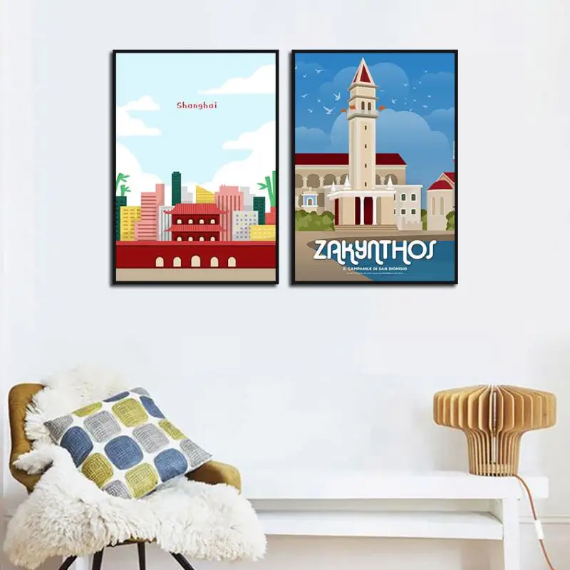 

Architectural Landscape Decoration Painting Nordic Style Poster Printing Canvas Painting Home Living Room Decoration Painting