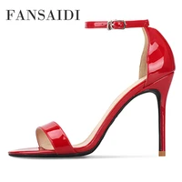 fansaidi summer fashion womens shoes clear heels red buckle elegant narrow band stilettos heels new sandales 40 41 42 43 44 45