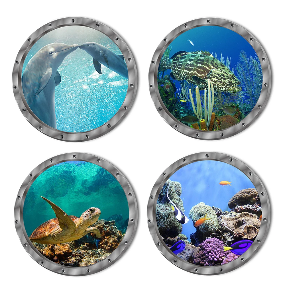 Fish Ocean View Windows Wall Door Stickers For Washing Machine Bathroom Decor Furniture Films Decorative & Posters | Дом и сад