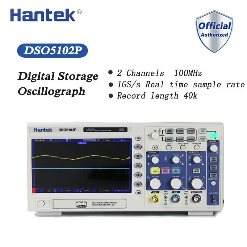 Цифровой осциллограф Hantek DSO5102P портативный USB-осциллограф 100 МГц 2 канала 1GSa/s длина
