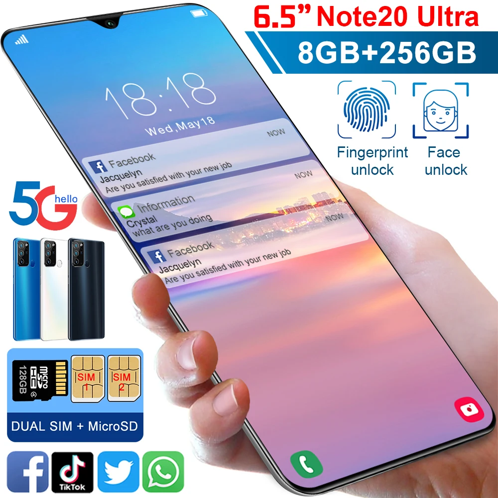 

Global Version 6.5 Inch Galay Note20U Network 8GB RAM 256GB ROM Octa Core Snapdragon 855 Smartphone Wholesale Note20 MobilePhone