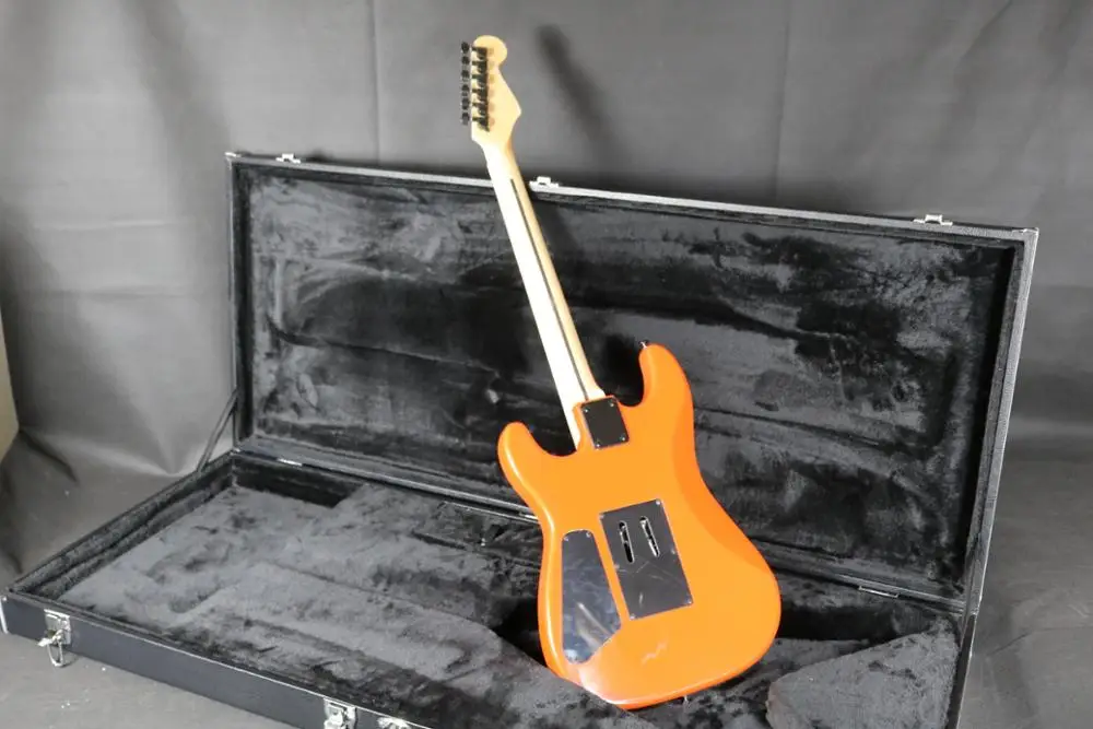 Popular orange color hh pickups electric guitar guitarra tremolo bridge maple neck free shipping | Спорт и развлечения
