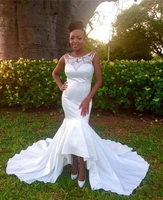 african mermaid wedding dresses scoop zipper custom made back lace satin bridal dresses sleeveless sweep train wedding gowns