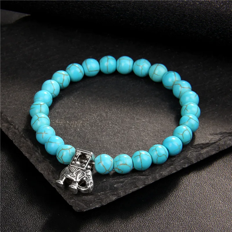 

Turquoises Bracelet Animal Charm 8mm Stone Beads Bracelets For Women Men Tortoise Owl Elephant Bangle Yoga Pray Health Jewelry