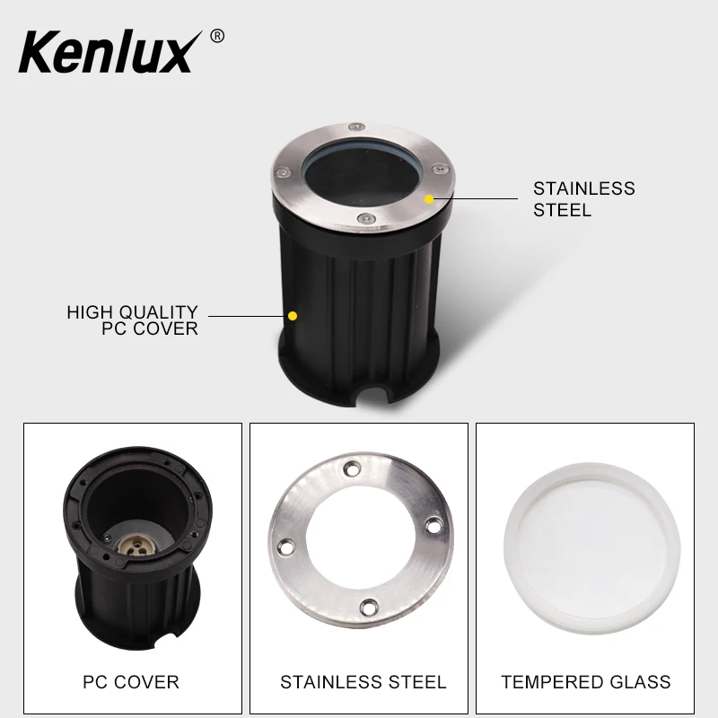 Квадратная круглая потайная лампа Kenlux GU10 наружная COB светодиодсветодиодный