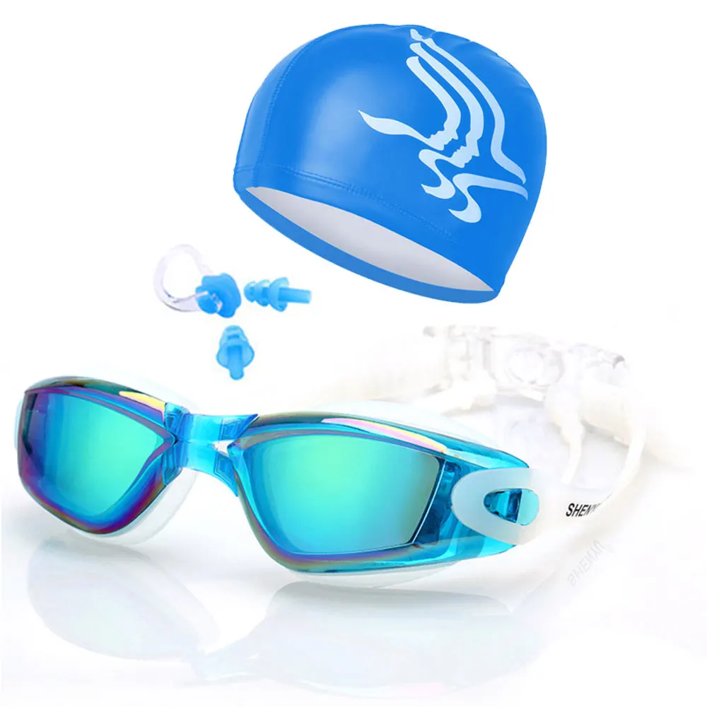 

Swimming Goggles Cap One-Piece Earplugs HD Anti-Fog Waterproof Nose Clip Earplugs Multicolor Swimming Accessories Men Women