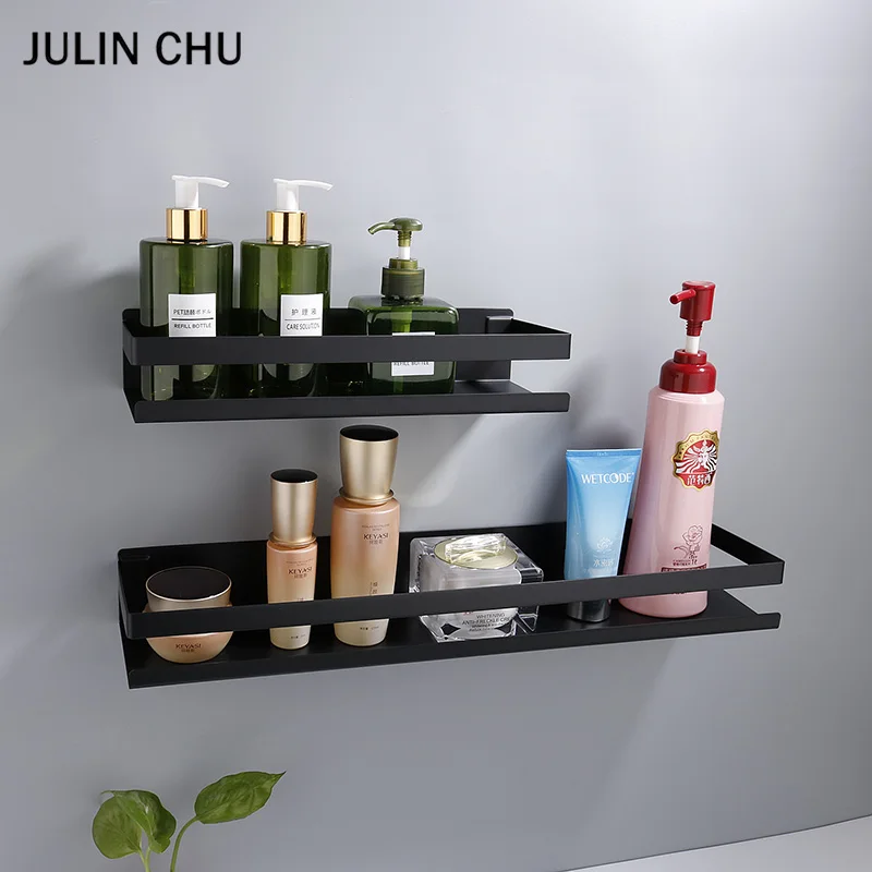 stainless steel bathroom shelf black shower shampoo storage rack adhesive suqare kitchen bathroom shlef 20cm 30cm 40cm 50cm free global shipping