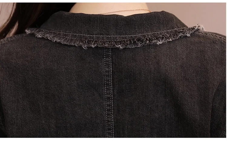 

Spring Autumn Womens 3/4 Sleeve Ripped Black Denim Jumpsuits , Woman Female Casual Cool Bobysuits , Playsuits for Women