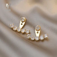 design sense shining zircon back hanging gold colour earrings korean fashion jewelry wedding girls luxury accessories for woman