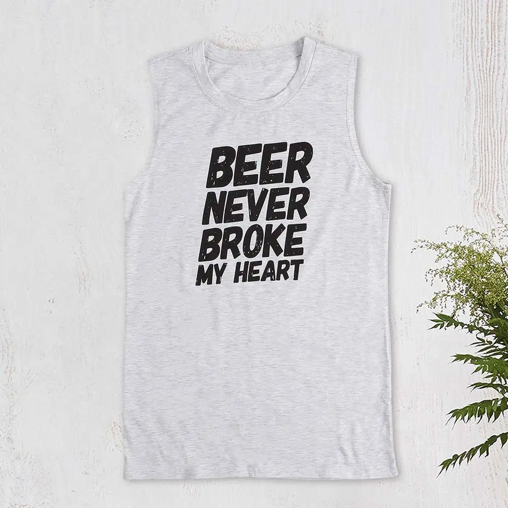 Beer Never Broke My жилет с сердечком летний серый Harajuku женский топ Повседневный Blusas Mujer De