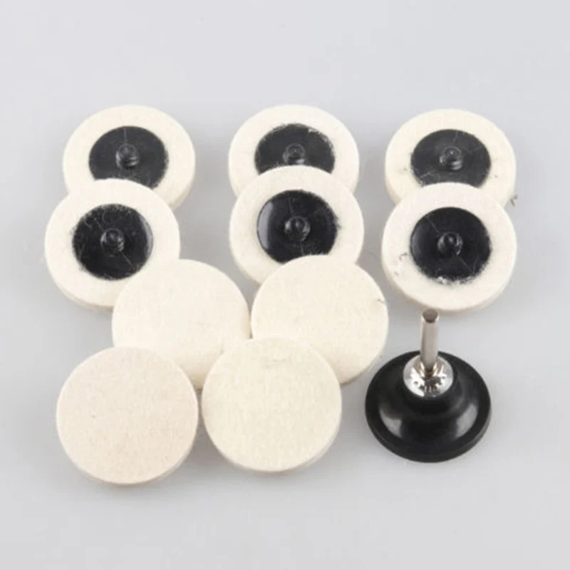 10Pcs 2" 50mm Wool Polishing Grinding Round Wheels Pads Felt Wheel Set Buffing Discs + Holder For Rotary Tools Accessories |
