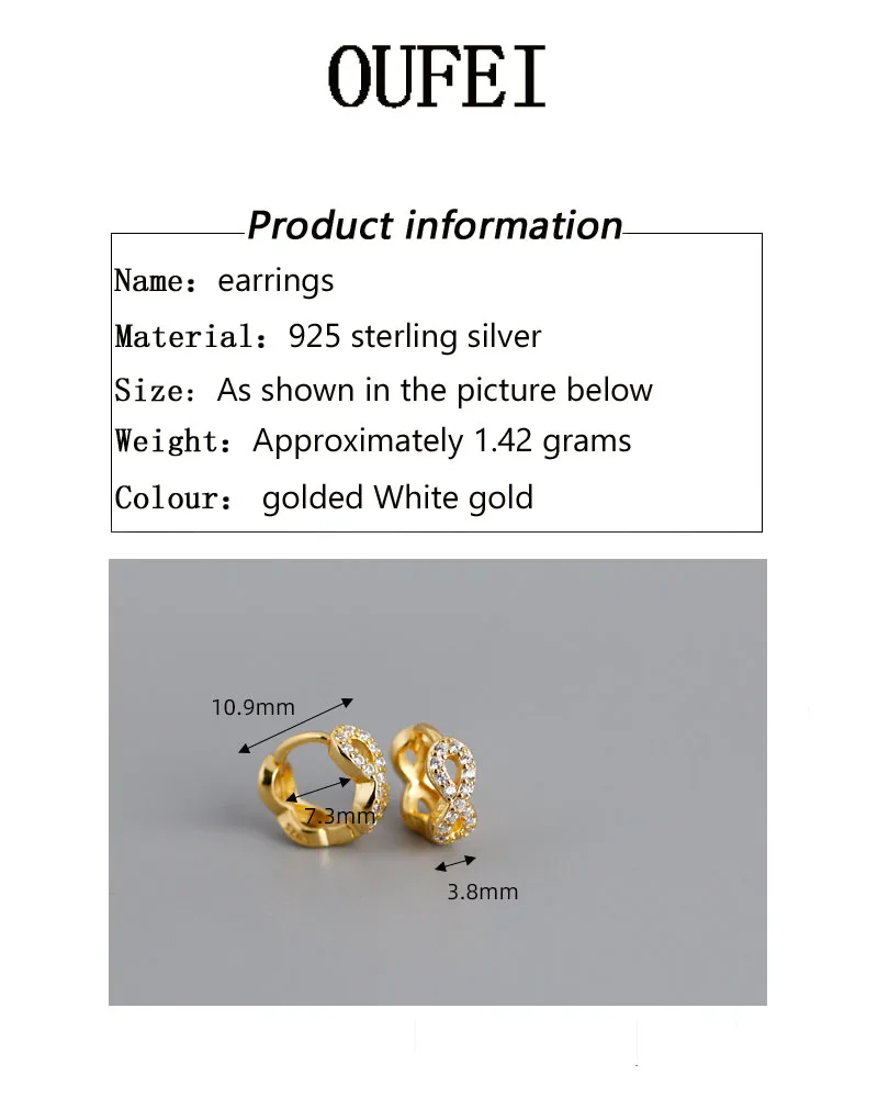 

OUFEI 925 Sterling Silver Hoop Earrings For Women Fashion Rhinestone Small Earrings Bow Shape Charm Earrings Jewelry 2020 New